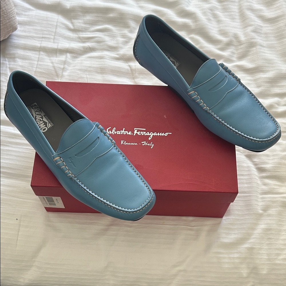 Salvatore Ferragamo Men's Light Blue Slip-On Loafers